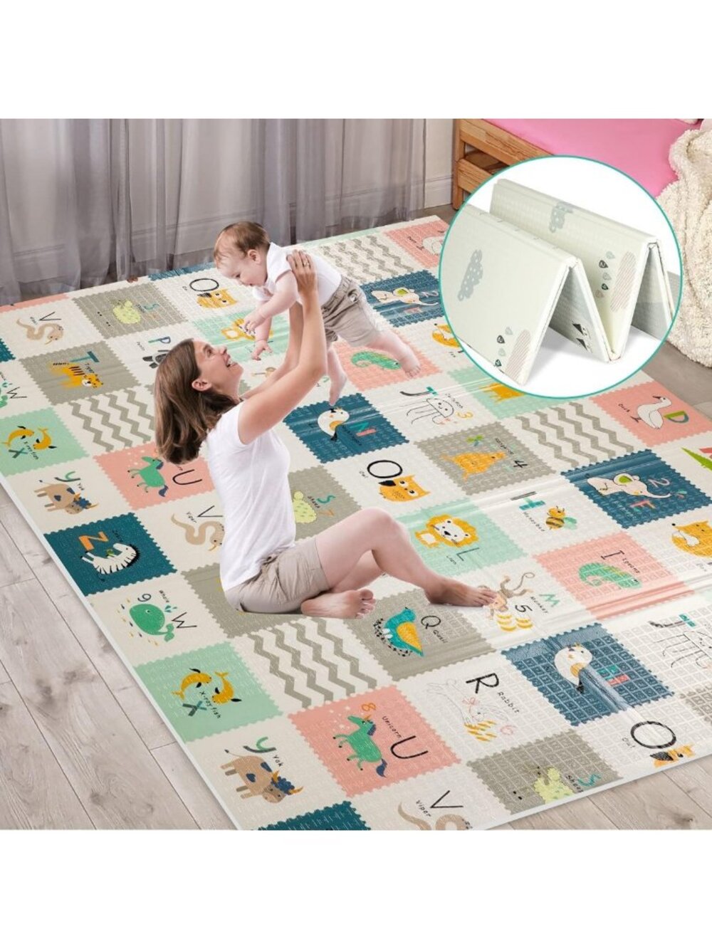 Extra Large Waterproof Baby Play Mat, Reversible Foam Crawling Mat, Non-Toxic
